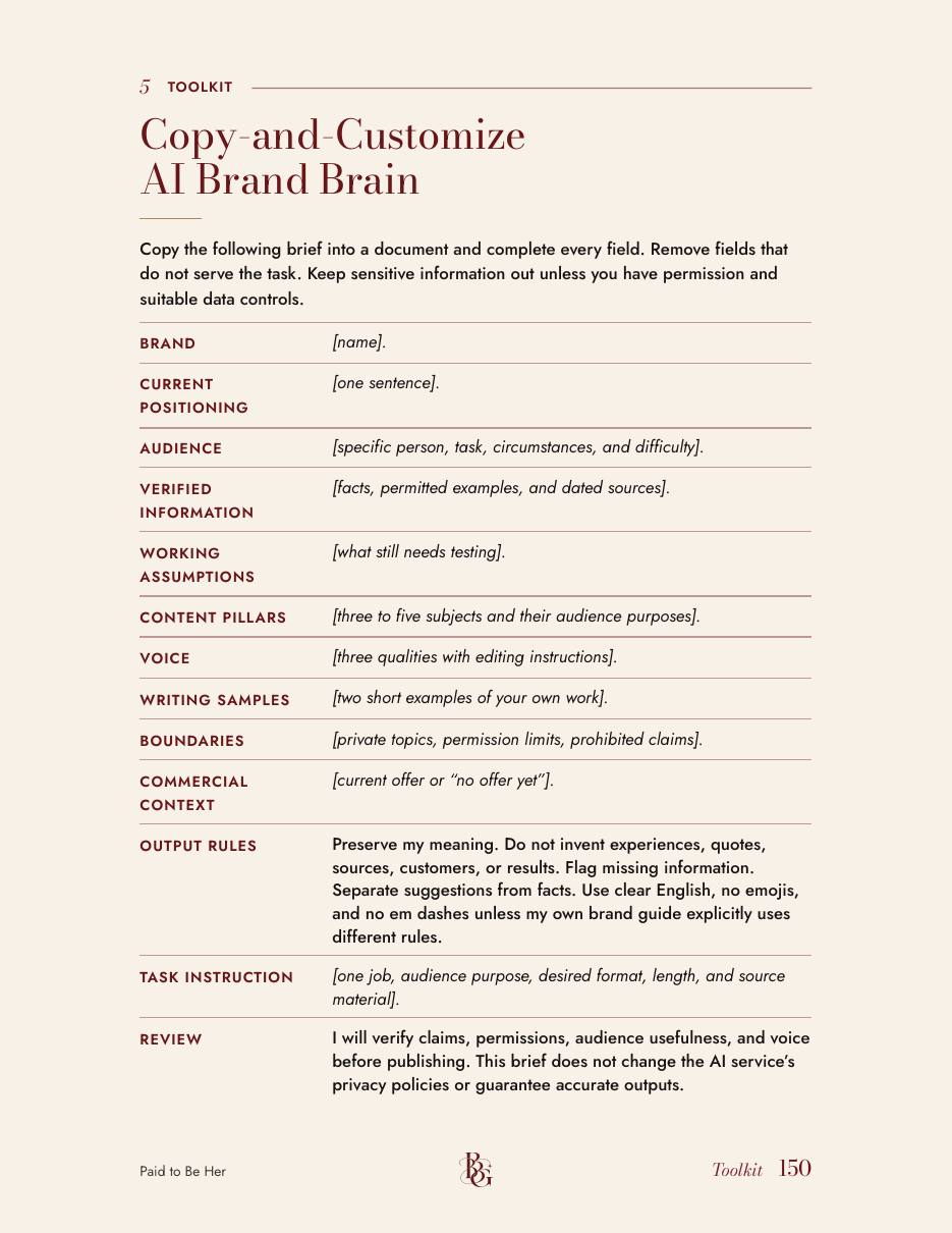 Page from Paid to Be Her, ai brand brain